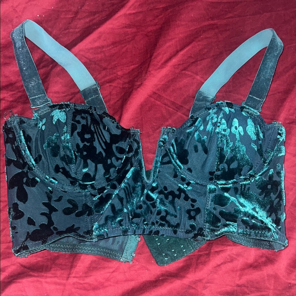 Velvet Bustier Top in blue green